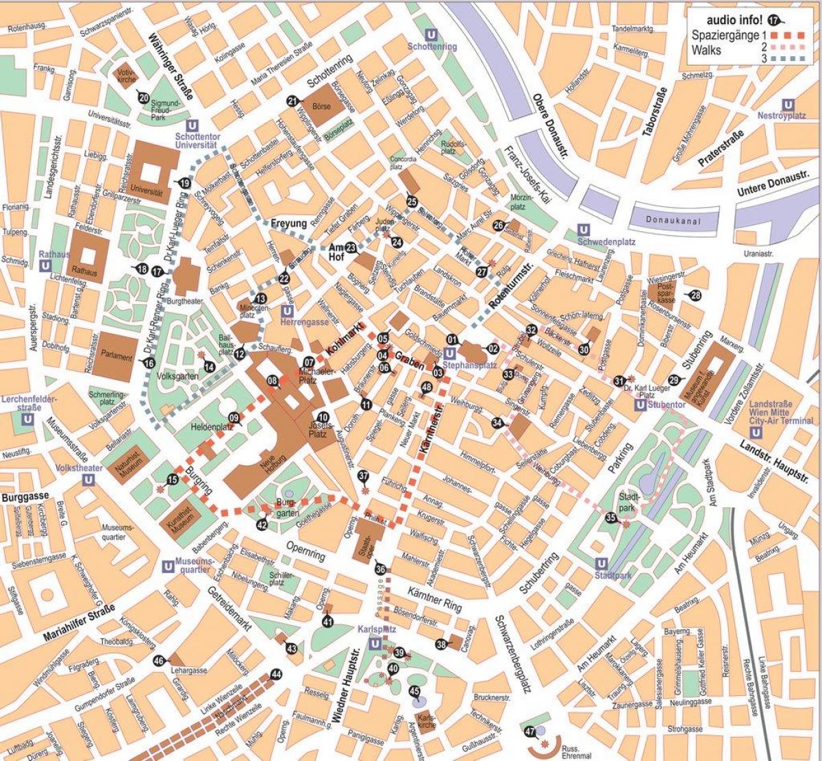 Виена, Австрија центарот на градот мапа