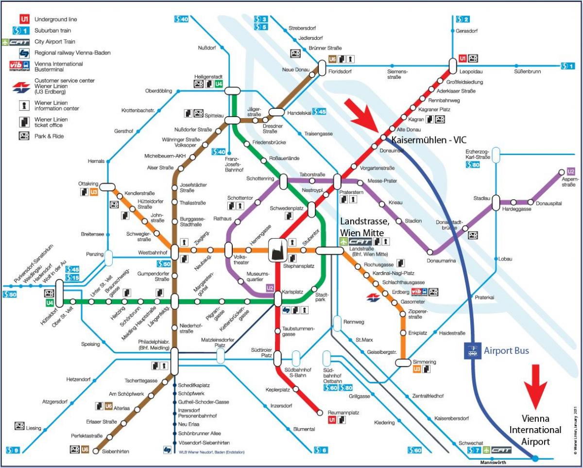 Карта на Wien mitte станица