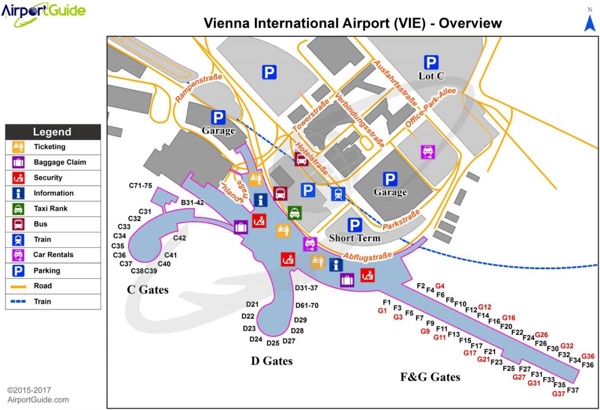 Карта на Виенскиот аеродром дестинација