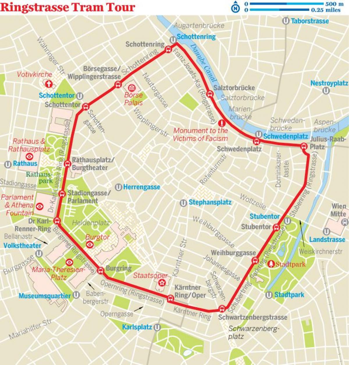 Виена прстен трамвај маршрутата на мапата
