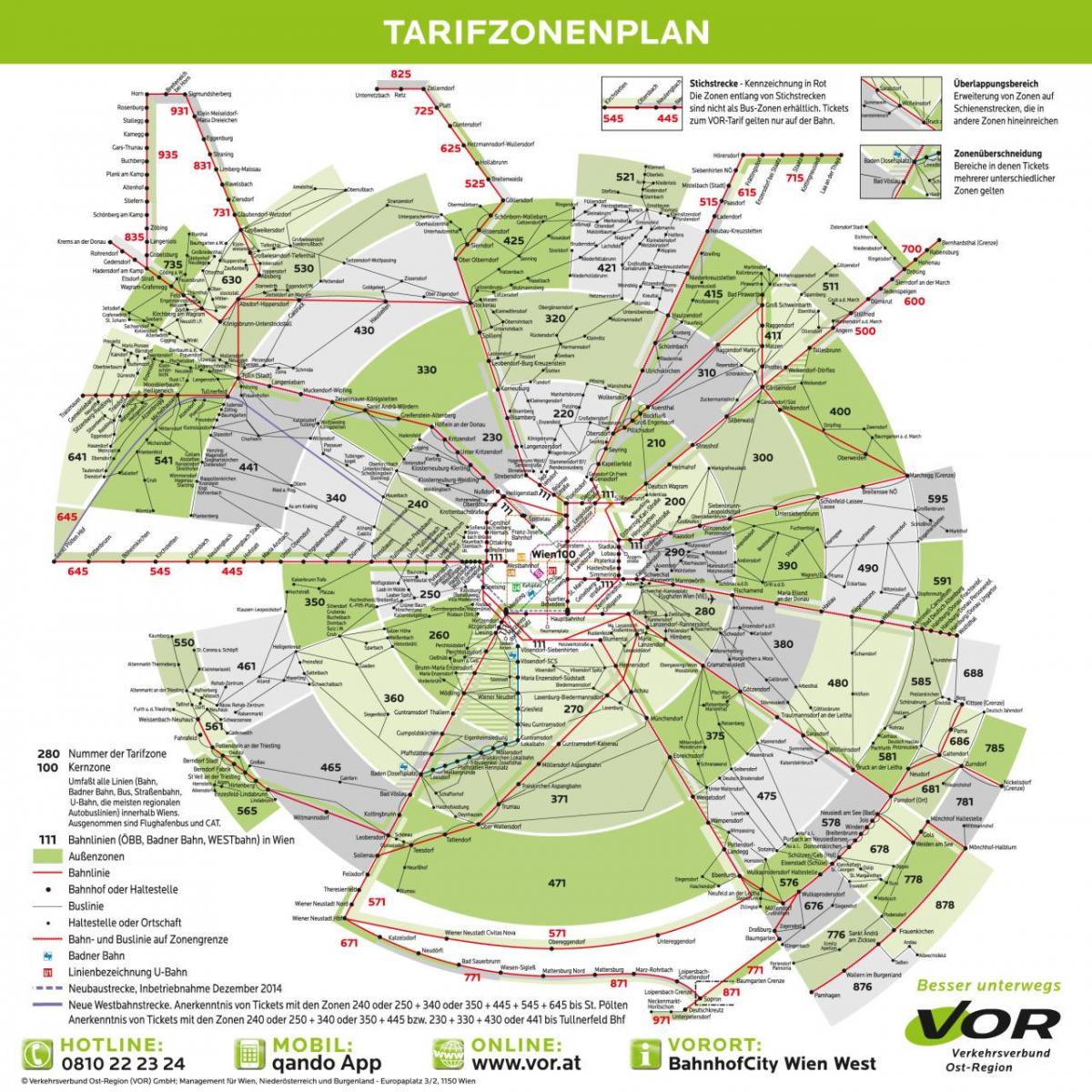 Карта на Виена транспорт зони